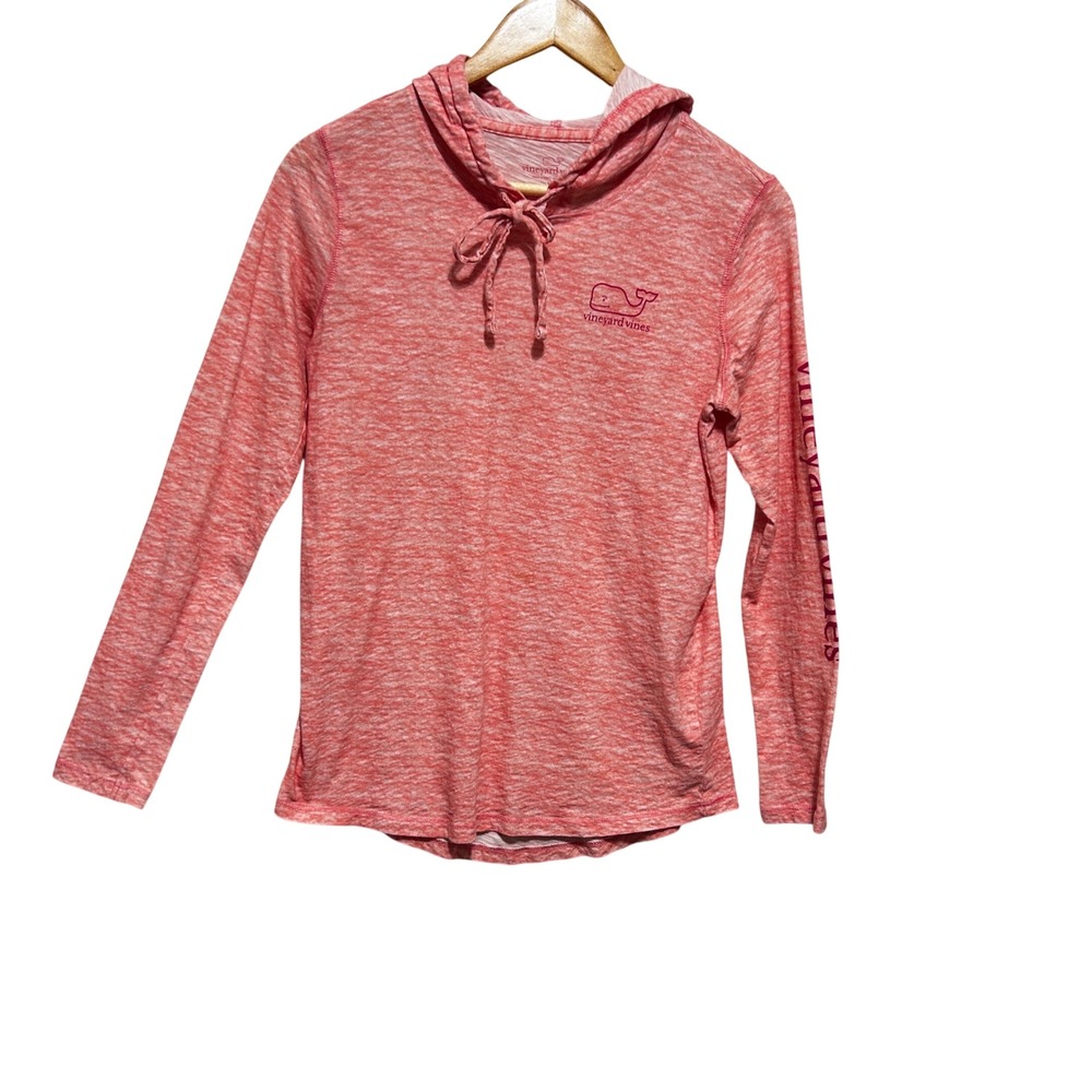 Vineyard Vines Women Preppy Coastal Hoodie XS Peach Slub Knit Pullover Preppy